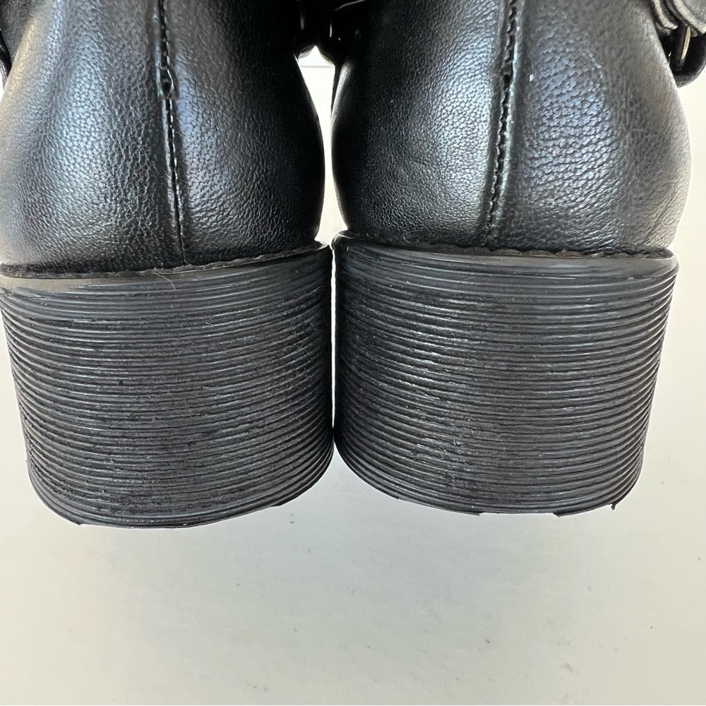 ♦️SOLD♦️STUART WEITZMAN Charcoal Black Leather Coated Knit Moto Mid Calf Boots - Picture 14 of 15